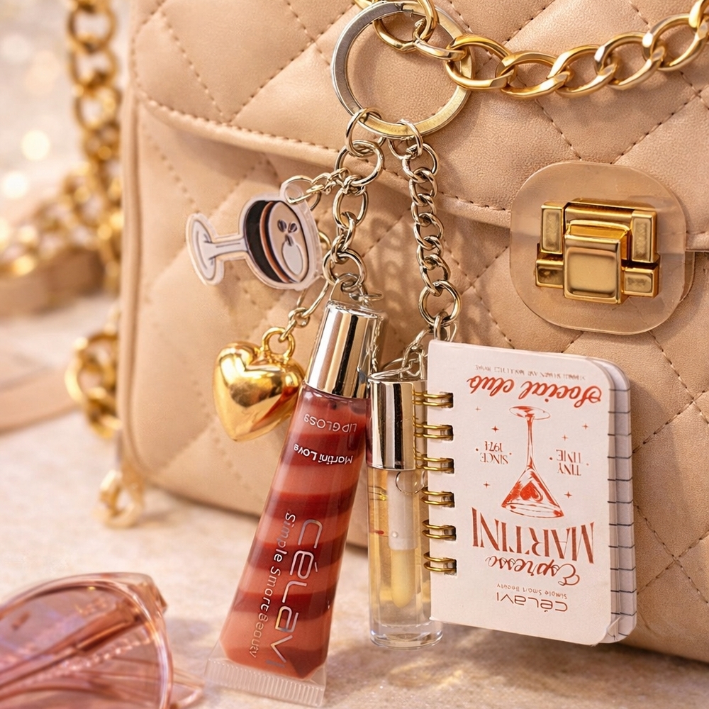 Martini Love Lip Keychain Set | CélaVi | Gloss, Lip Oil, Mini Notebook